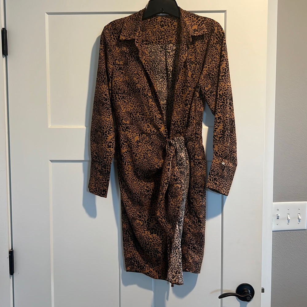 Aakaa Leopard Wrap Tie Dress